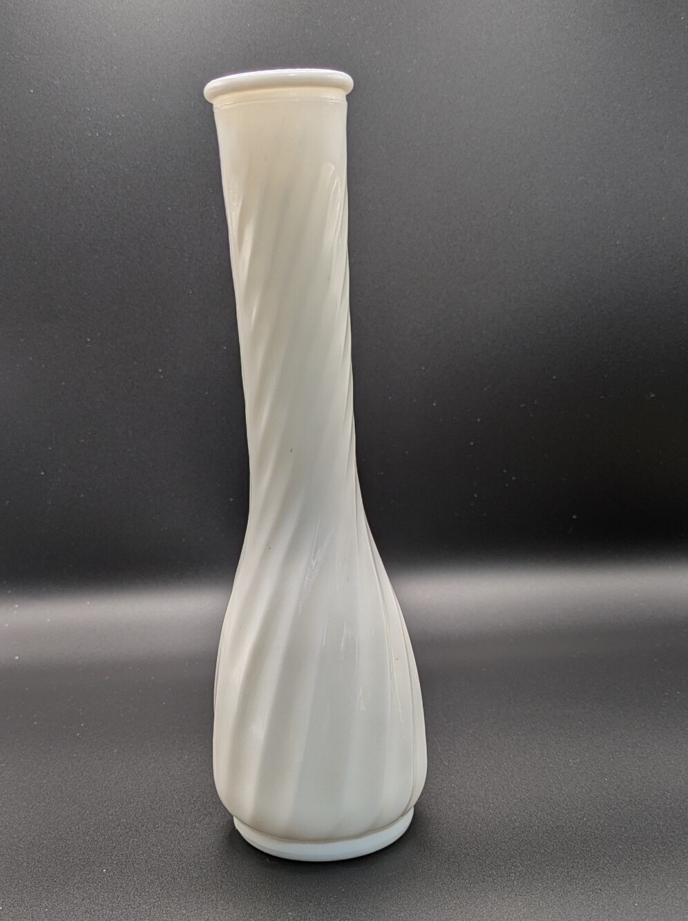 White Milk Glass Twisted Vase - Sculptural Home Accent